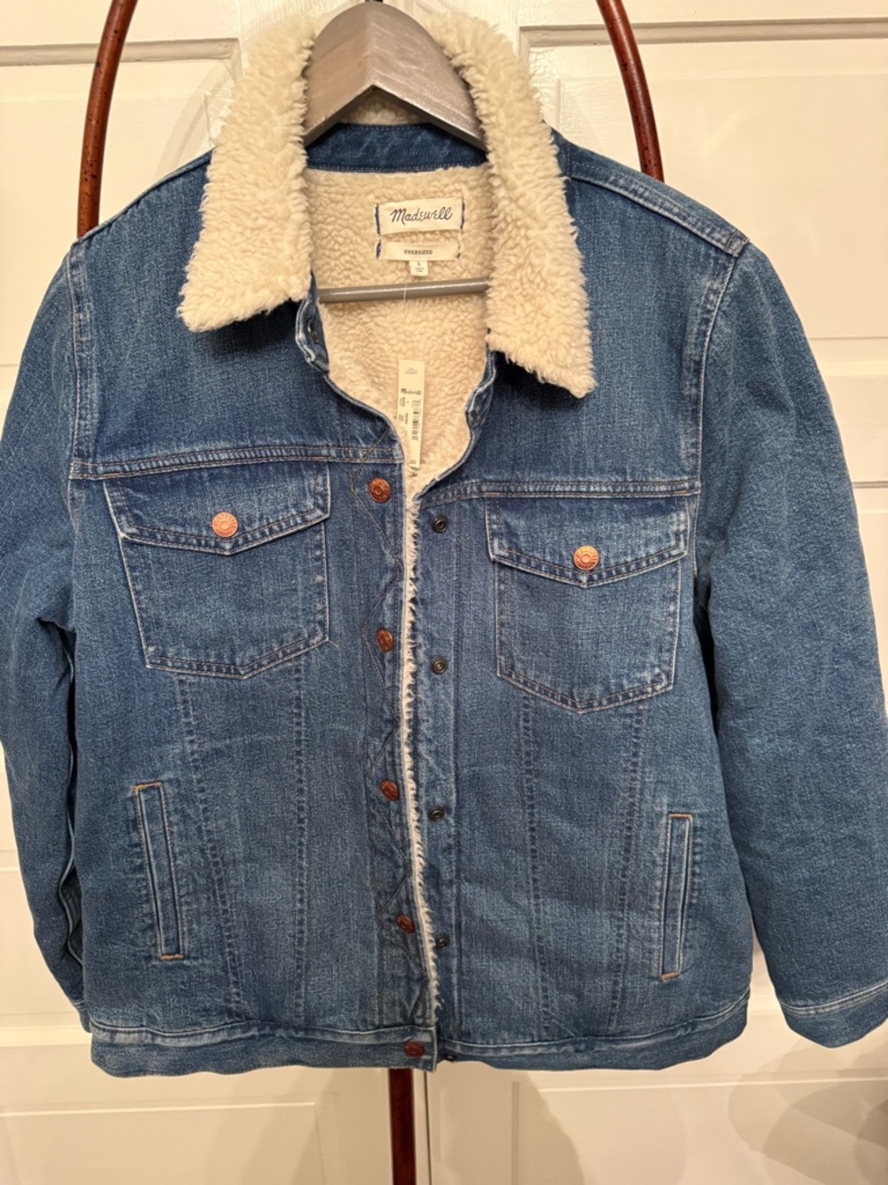 Madewell Oversized Sherpa Lined Denim Jacket Women’s Large Trucker Coat NWT